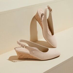 Vivaia Almond Toe Beige Slingback Wedge Tamia in Almond Crochet-Still Full Price